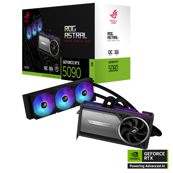 ROG Astral LC RTX 5090 O32G offers 32GB GDDR7, NVIDIA® RTX™ 5090 GPU, 360mm AIO cooling